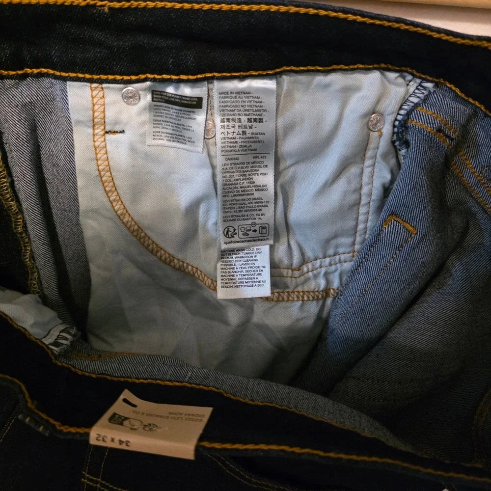 Levi's 502 Taper Jeans Mens 34x32 Dark Indigo Blue Stretch Denim 29507-3196